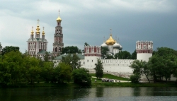 Novodevichy Convent on a stormy summer afternoon.